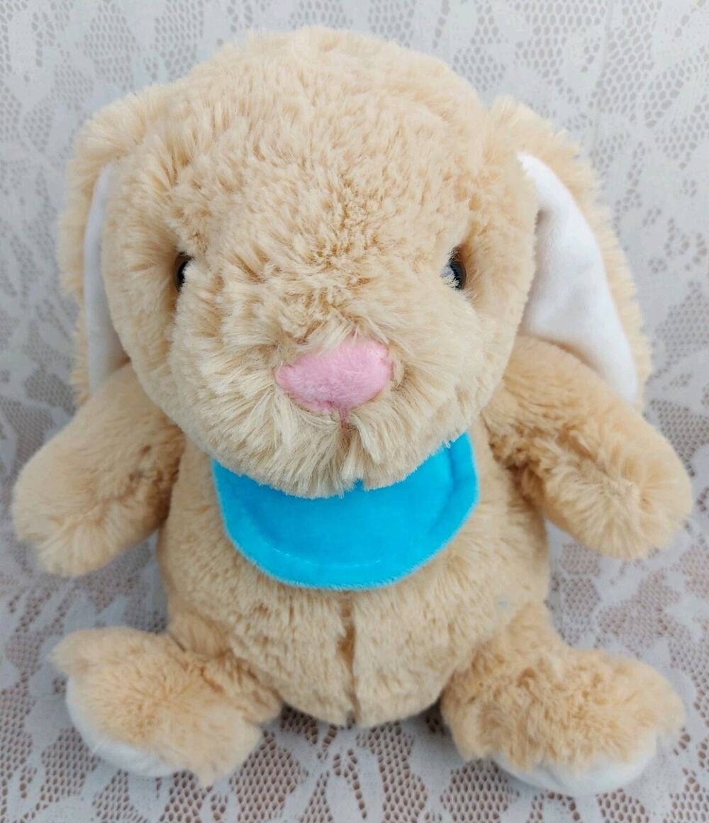 Neil Bunny Rabbit Baby Blue Bib Tan Brown 9" Plush Stuffed Animal Toy 2019